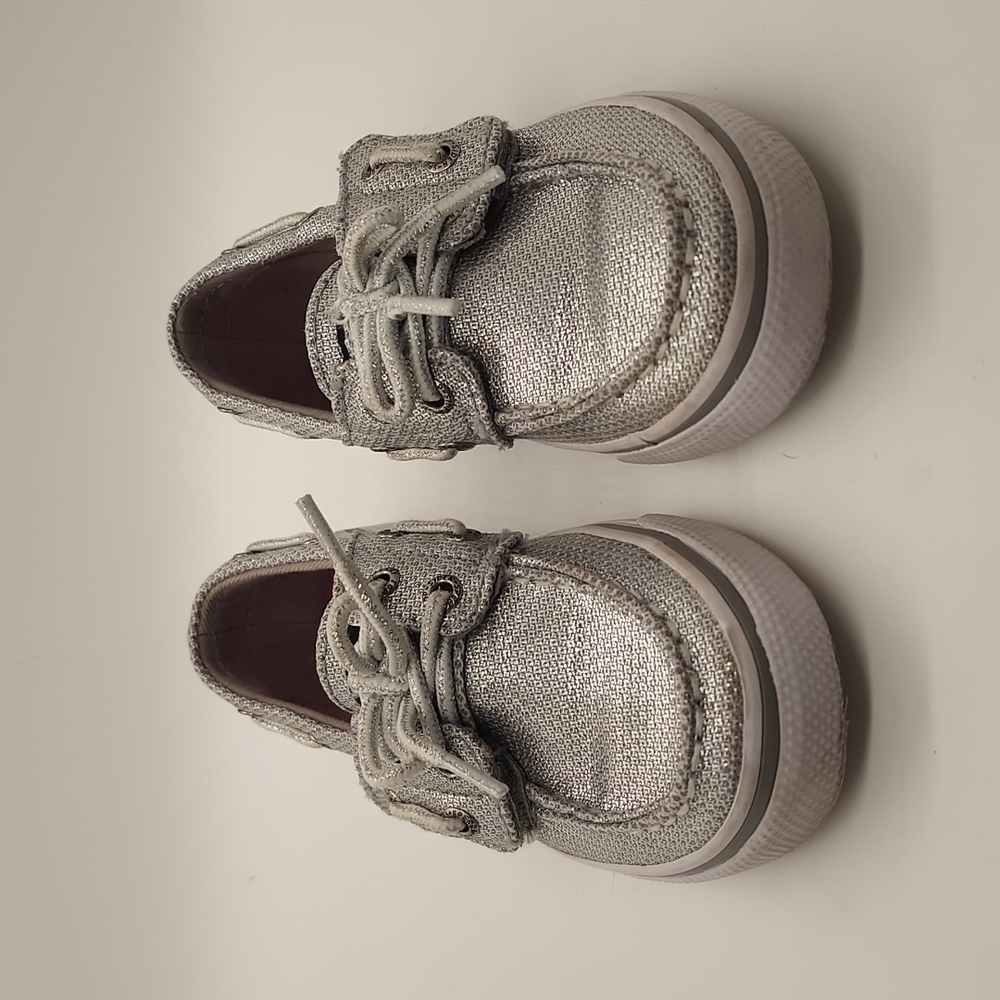 Sperry bahama jr silver shiny girls shoes